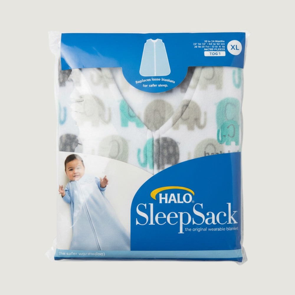 HALO SleepSack Micro-Fleece Wearable Blanket XL 18-24M Elephant Print TOG 1